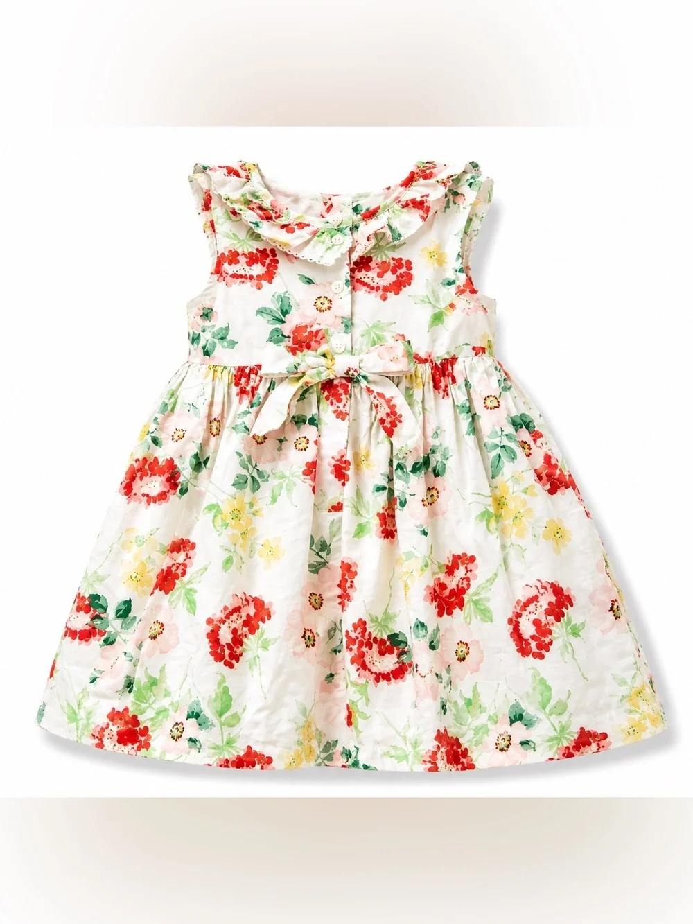 Janie and Jack Toddler Girls Dress Floral Print Ruffle Bow White Pink 12-18m